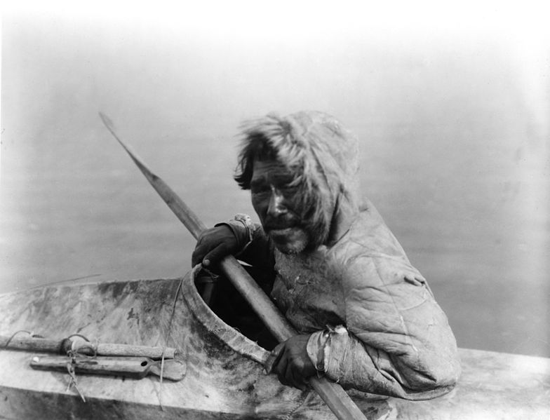 Inuit in kayak - old picture, ca. 1900